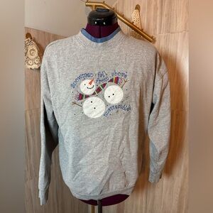 Cozy Gray Snowman Crewneck Sweater Sweatshirt Embroideres